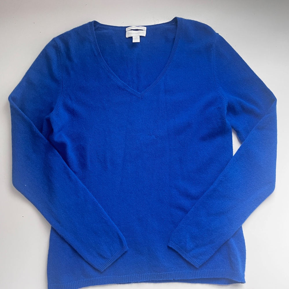 Charter Club Royal Blue 2 ply Cashmere V-Neck Sweater